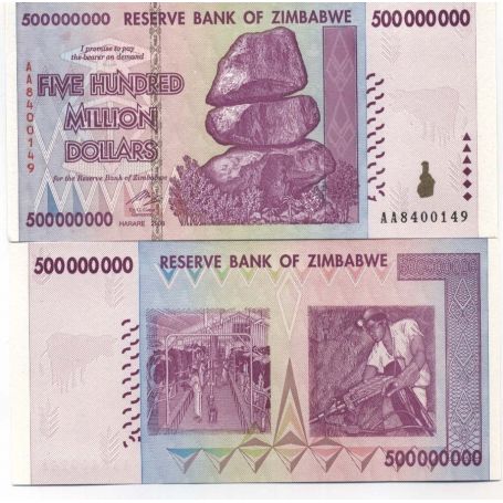 Precioso de billetes Zimbabue Pick número 82 500000000 Dollar La