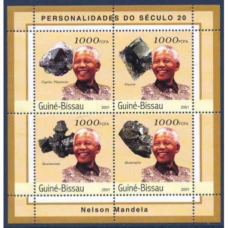 Collection timbres 4 timbres Guinée Bissau Nelson Mandela et Minéraux