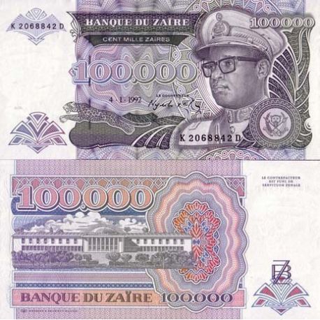 Zaire Bel ensemble de 5 billets de banque de collection